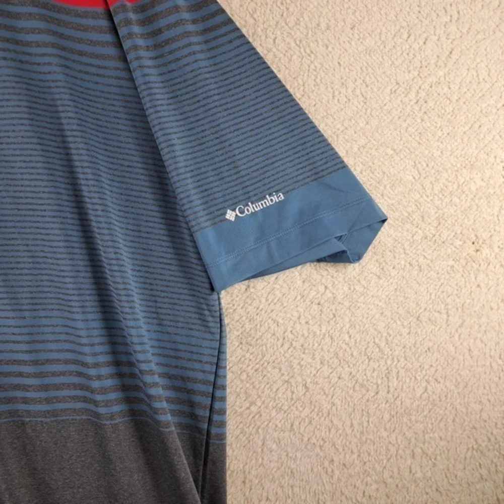 Columbia Polo Shirt Men's 2XL Omni Shade Wicking SS Golf Fish Striped